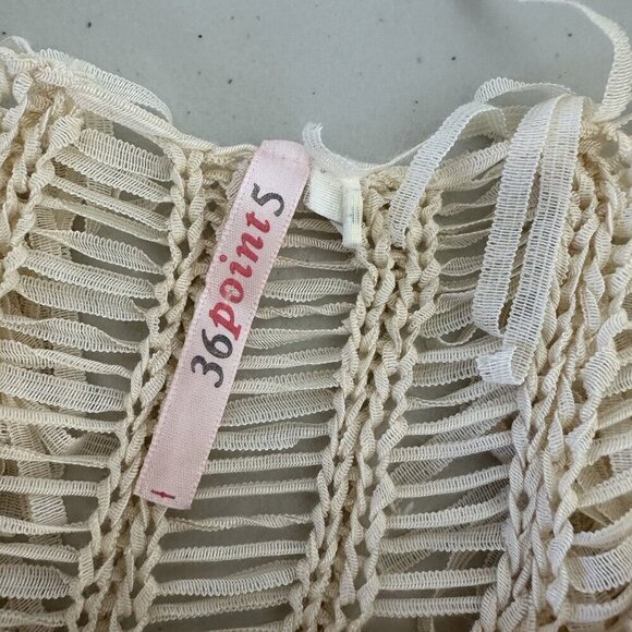 Festival Fringe Open Knit Top Size M Cream Fairy Boho Retro Hippie Woven - Picture 4 of 10
